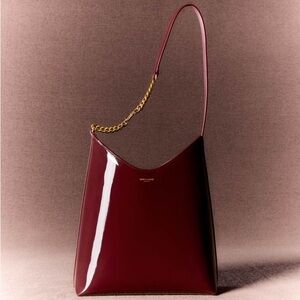 NWT YSL Saint Laurent Rendez Vous Deep Red Burgundy Patent Leather Shoulder Bag